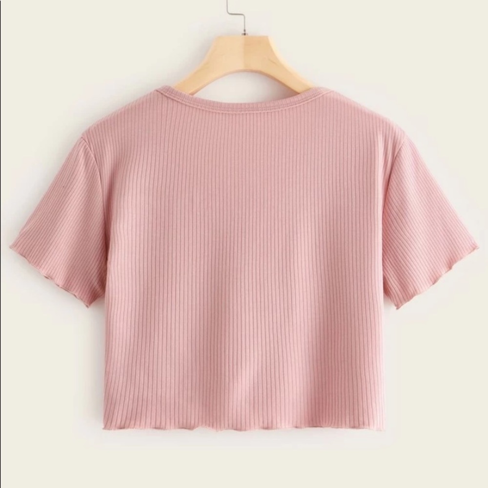 Button up V-neck Ribbed Tee - Picture 2 of 4